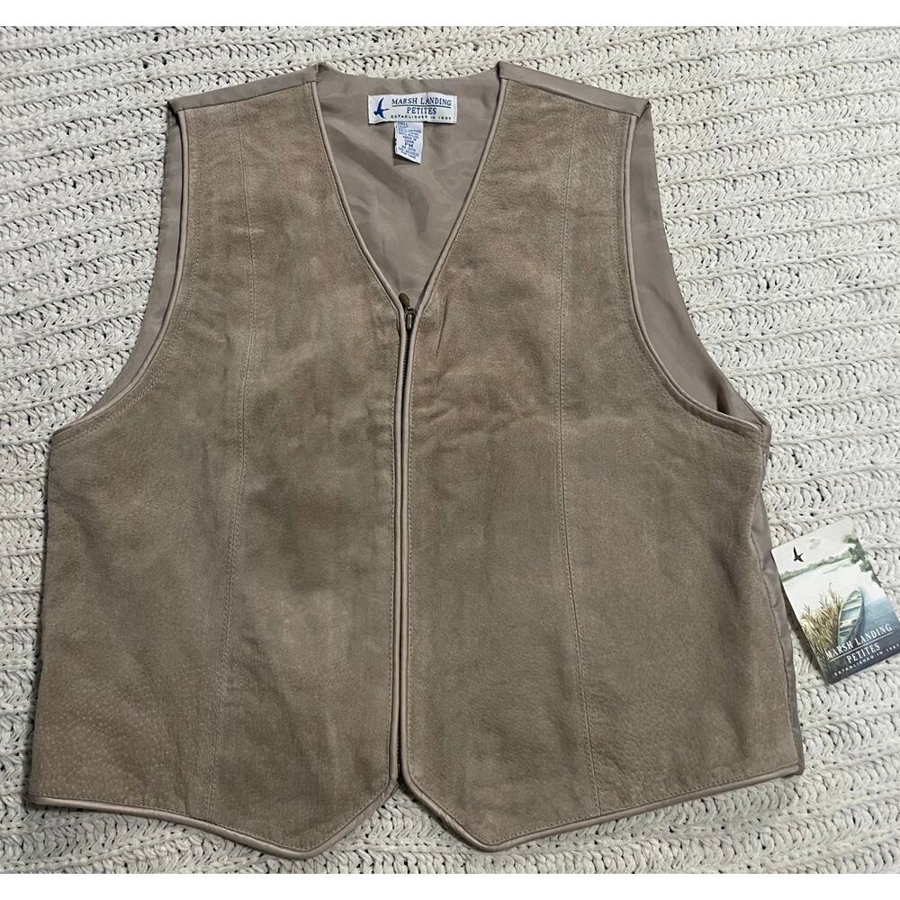 VTG NWT Marsh Landing Suede Vest 90s Women's Size Medium Petite PM Tan Leather